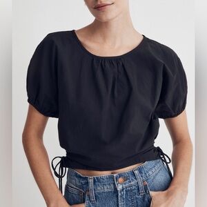 MADEWELL Poplin Puff-Sleeve Cutout Crop Top
